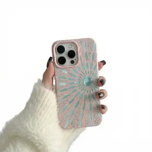 Sun Totem Pattern Litchi Leather Texture Shockproof Protective Case for iPhone 17 16 15 14 13 12 Pro Max Plus