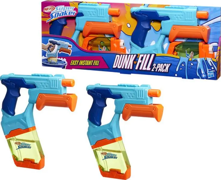 Nerf Super Soaker Dunk-Fill Water Blasters 2-Pack Collectible [COLLECTIBLES], Instant Fill Tanks, 10.1 fl oz, For 6-8 Years, Choking Hazard Small Parts, Do Not Aim At Eyes