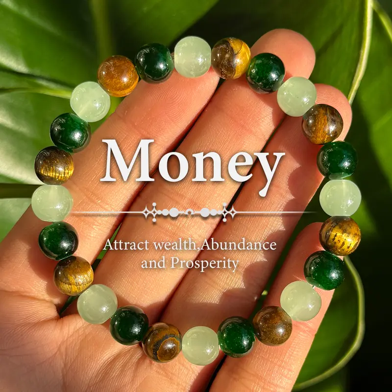 Adjustable Natural Stone Money Bangle - Green Aventurine, Tiger Eye Beaded Jewelry Bracelets, Natural Crystal, Gemstone for Wealth Attraction - Handmade Witchy Bracelets & Bangles