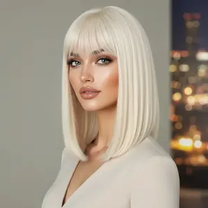 High Temperature Fiber Wig Cap with Bangs, Soft Synthetic Hair, Medium Long Hair Headpiece for Shopping, Dates, Festive Balls, Costume Wigs