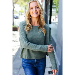 Olive Ribbed Dolman Cropped Sweater