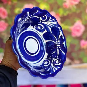 Pozolero Plate of Deep estilo talavera Ceramic Azul 7 In. Mexican Traditional