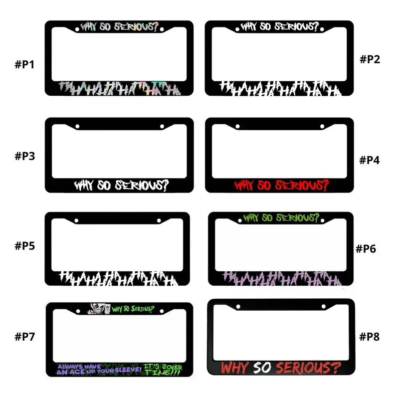 Why So Serious License Plate Frame, Joker Inspired Car Tag Frame, Funny Villain Quote Auto Accessory, Black Metal Front Plate Cover Gift for Men Women Car Lovers