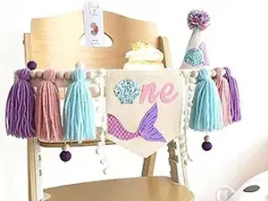 Handmade Boho 1st Birthday High Chair Banner, Mermaid Theme First Birthday Tassel Banner One Birthday Banner Party Decoration Photo Backdrop Wall Hangings Decorative For Kids Bedroom