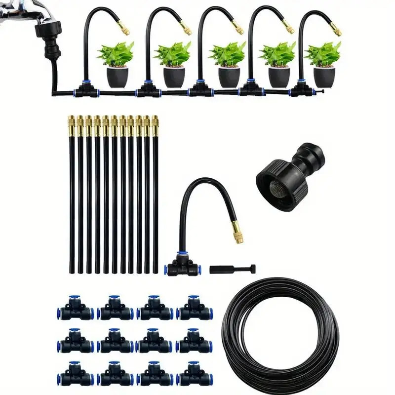 Drip Irrigation Kit, Automatic Watering System with Rotating Brass Spray Head, Garden Sprinkling Tool Set for Balcony, Rainforest and Garden, Adjustab