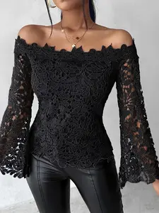 Long Sleeve Pure Color Sexy Lace Top, Trendy Fashion Casual Versatile Underwear Shirt, High-End Stylish Slimming Design