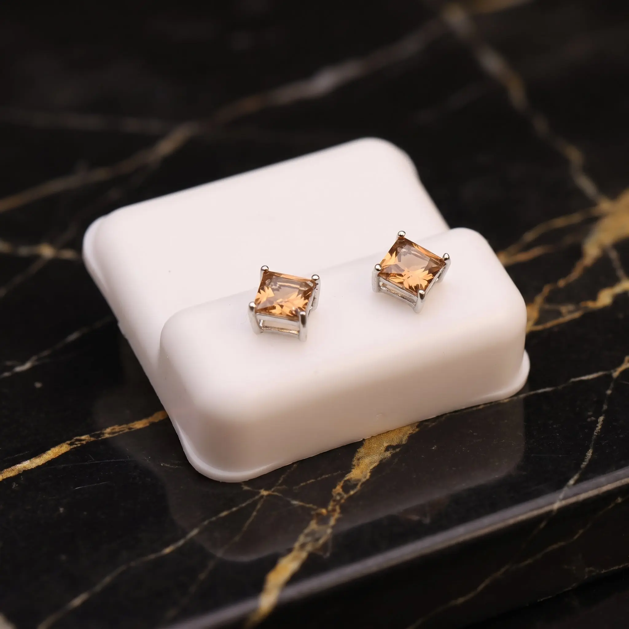 Morganite Cz Earrings Square Princess Cut 925 Sterling Silver