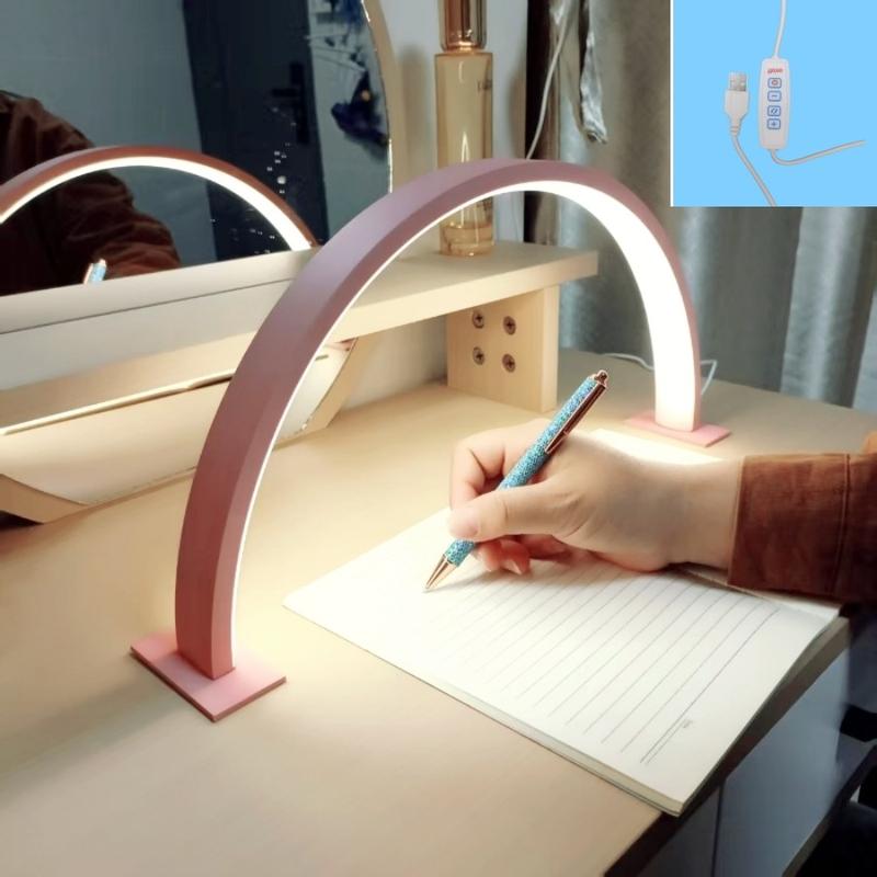 1pc Nordic Style Half-Moon LED Reading Lamp, 3 Color Adjustable Dimmable, Eye-Care Soft Light, USB Powered Plug-And-Play, for Reading Office Manicure Bedroom, Desk Lamp