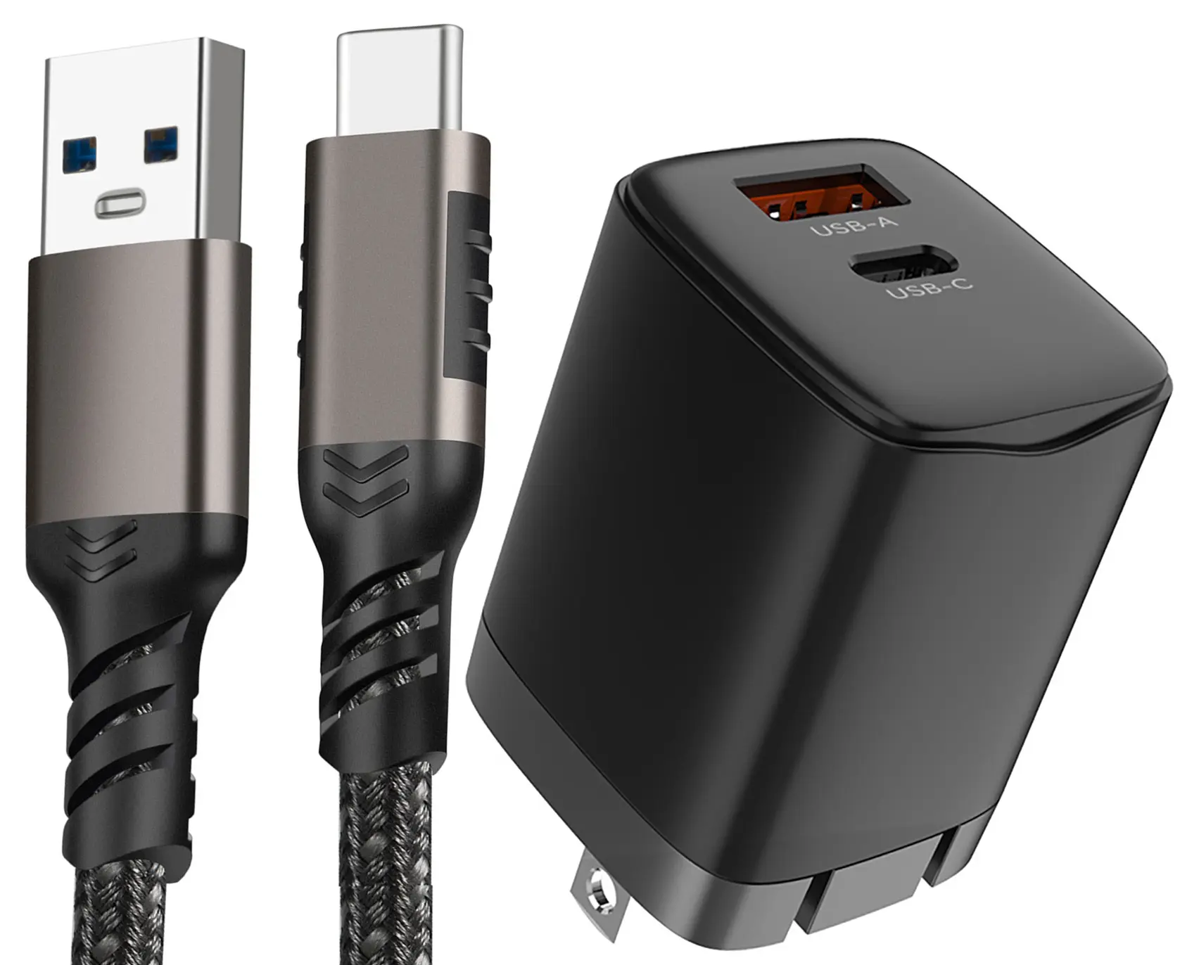USB-C Phone Charger Combination, Nakedcellphone 20W Dual Port Wall Charger and Rugged Cable (Short 1ft Cord) Compatible with iPhone 16 Pro Max, Galaxy S24 Ultra, Z Fold 6, Z Flip 6, RAZR 2023 2024