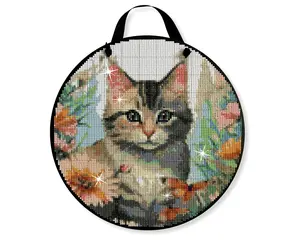 Cat Diamond Painting Kit, ROUND Drills, 12.5" Hanging Sign