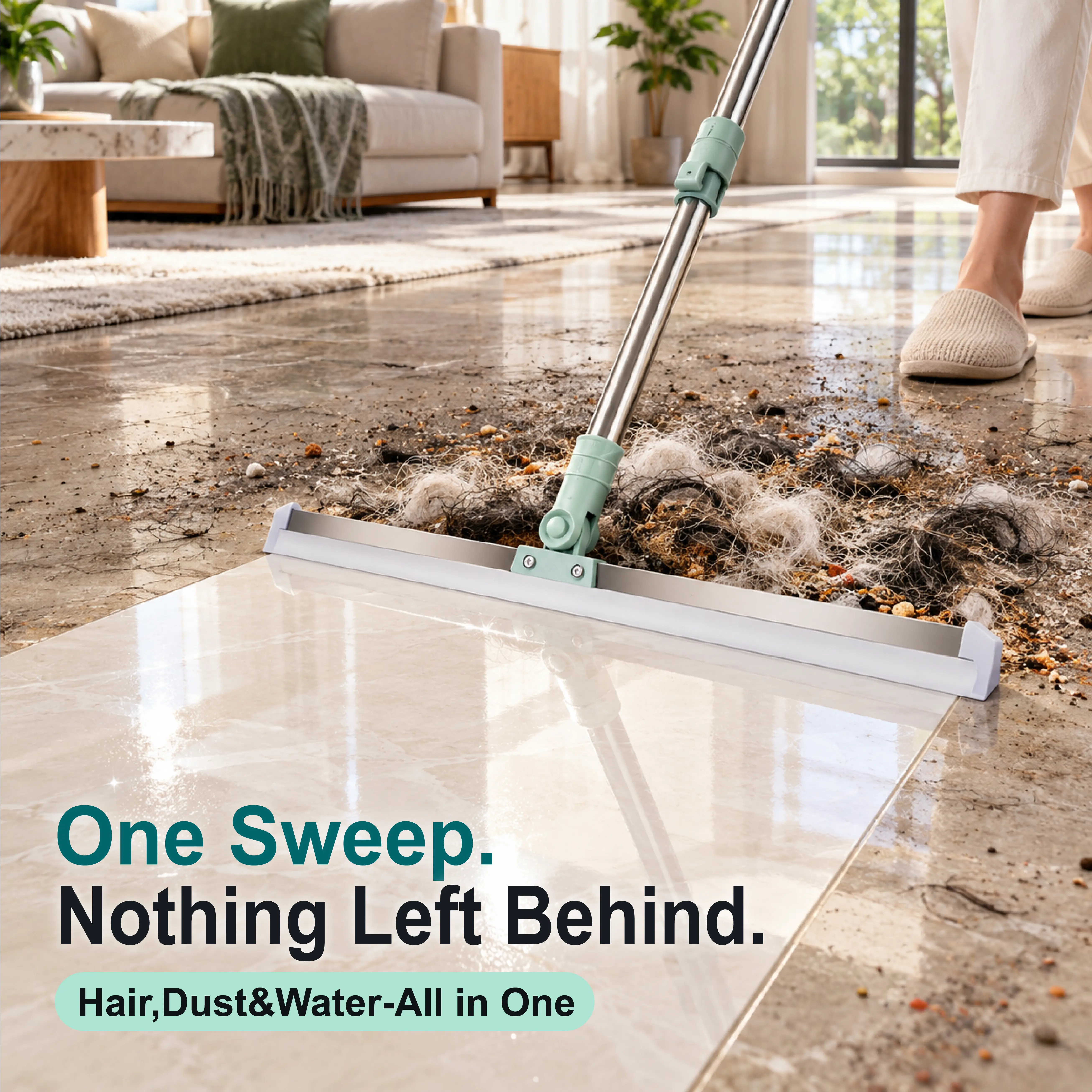 3-in-1 Silicone Squeegee Broom & Pet Hair Remover, Wet & Dry Cleaning for Floors and Windows, Telescoping Handle with 180° Swivel Head,Magic Broom