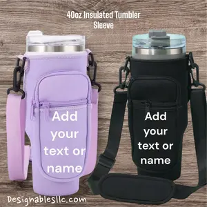Customizable 40oz Insulated Tumbler Sleeve, Neoprene Cup Holder For Yeti Rambler, Ozark Trail, Rtic, Atlin, Ello, Coleman And Other Large Travel Bottles With Handles, New Design Water Bottle Carrier With Adjustable Shoulder Strap