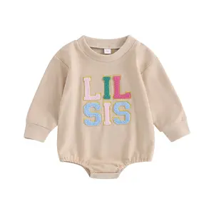 Infant Girl Sweatshirts Rompers Clothes Letter Embroidery Crew Neck Long Sleeve Jumpsuits Sister Matching Fall Clothes Baby Bodysuits