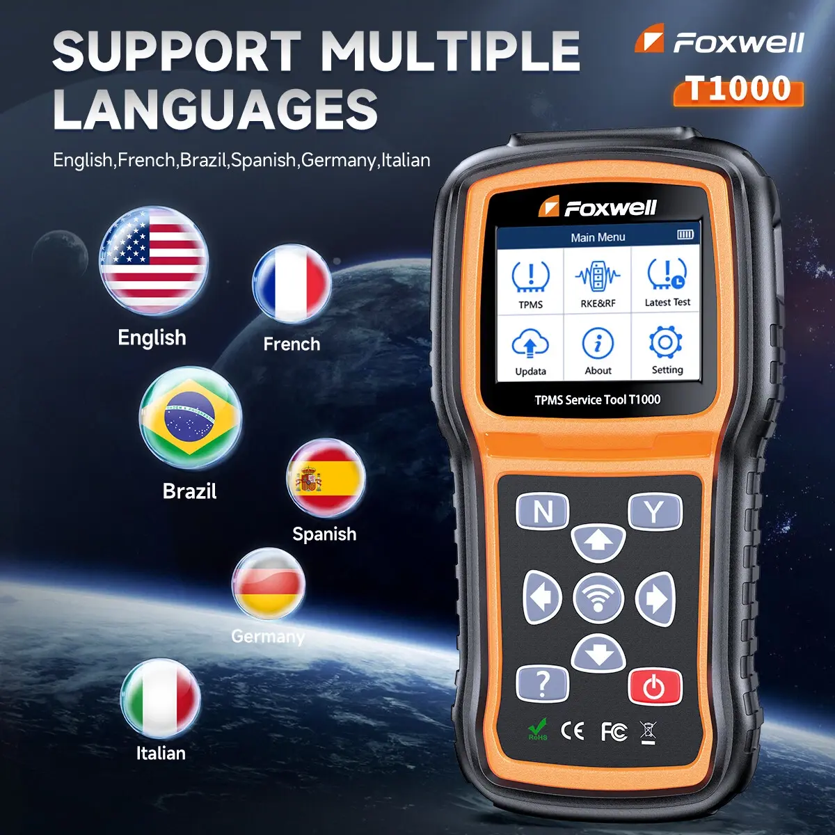 T1000 OBD2 Car TPMS Relearn Tool with 3 Relearn Modes - Tire Pressure Monitor Activator, Reset Diagnostic Scanner, Tyre Pressure Tester for Automotive Maintenance