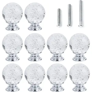 10 PCS Crystal Cabinet Knobs Round Glass Bubbles Knobs Smooth Drawer Pulls Handle for Home, Cabinet, Drawer and Dresser with 3 Different Size Screws, 30MM (Transparent)