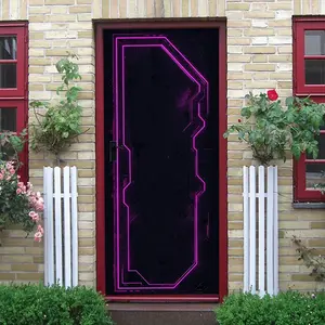 2pcs Cyberpunk Style Self Adhesive Door Sticker Futuristic Geometric Luminous Wall Decal Removable PVC Material for Bedroom Living Room Entrance Home Decor Creative Space Renovation Art Mural Collage Se