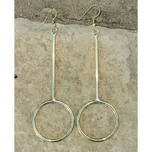 Small Linear Hoop Brass Earrings