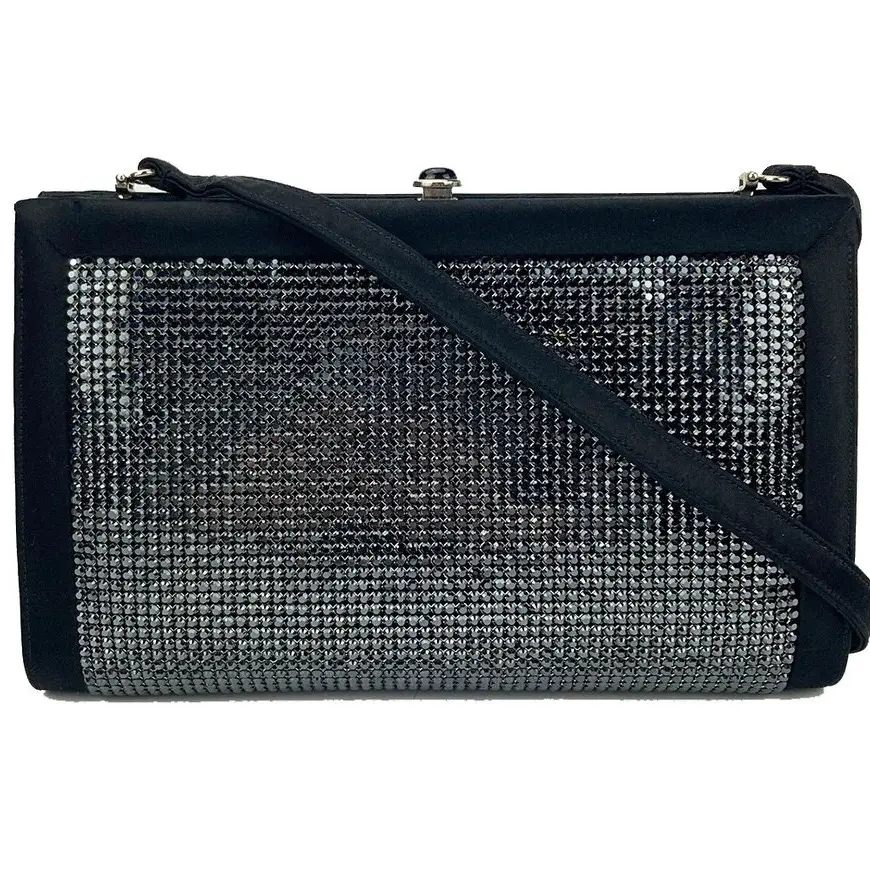 Pre-owned JUDITH LEIBER Black Silk Clutches & Wristlets Leiber Black Rhinestone Evening Bag