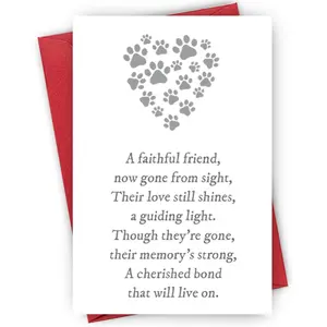 Paw Print Sympathy Card for Pet Loss, 1/3/5 Counts Pet Death Condolences Cards with Envelopes, Poem Deepest Sympathy Sorry for Your Loss Card