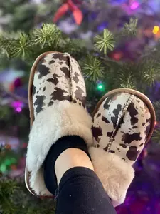 COWGIRL Gift Western Gifts for Women COW PRINT Plush Slippers Cowgirl Birthday Gift