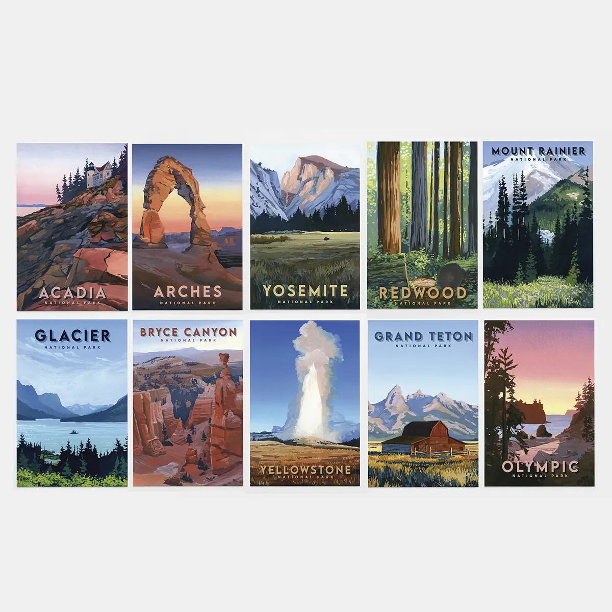 National Park Travel Poster Postcard Pack of 10