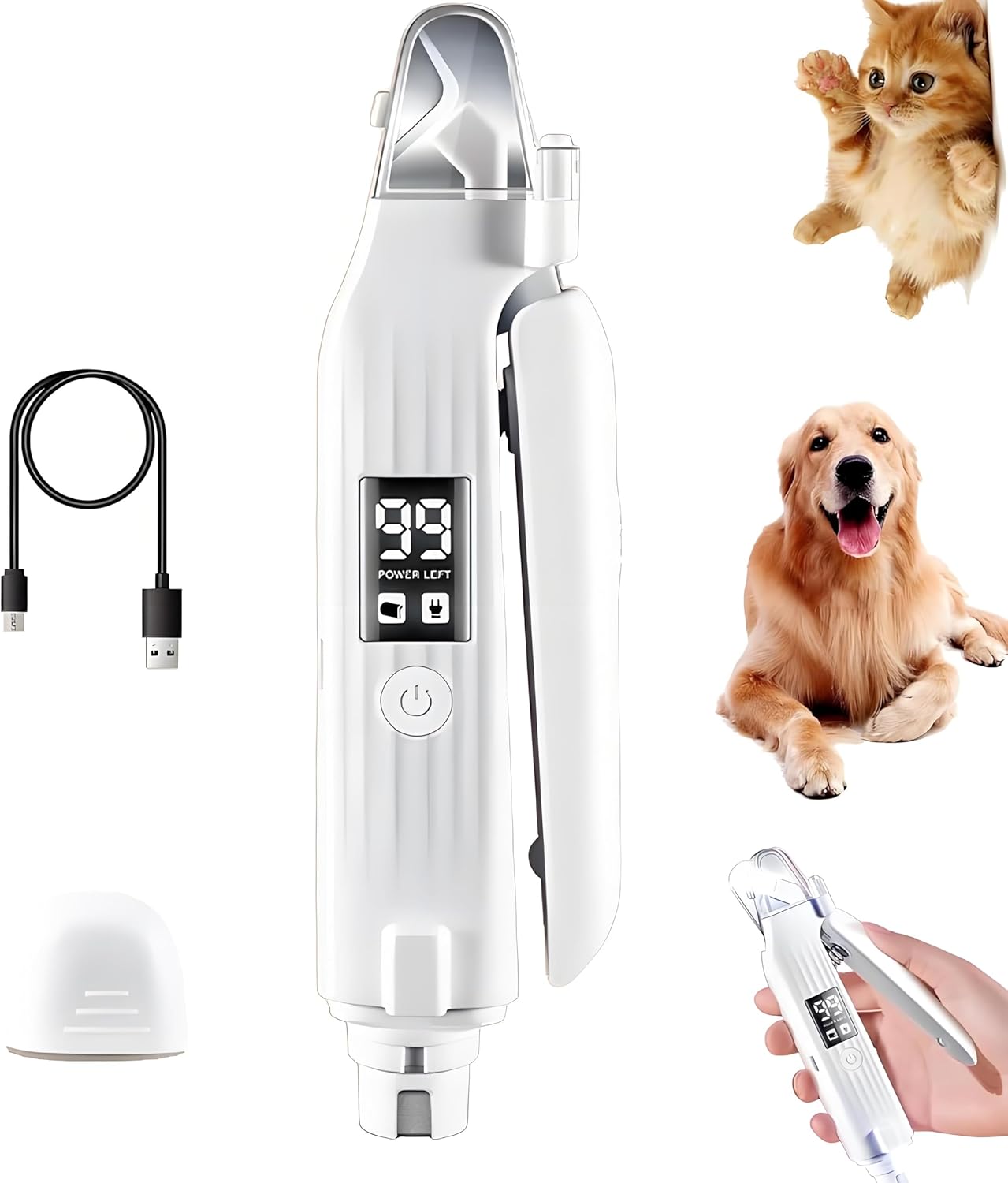 2 in 1 Dog Nail Trimmers & Clippers with LED Lights & Display,Splash Guard,Multiple Grinding Methods, Ultra-Quiet,USB Rechargeable, for Small, Medium, and Large Cats & Dogs
