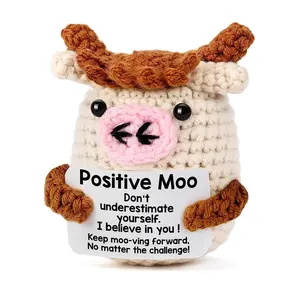Mini Cute Cow Design Funny Positive Highland Cow Gifts, Emotional Cheer Up Support Gift for Women Men, Handmade Crochet Decoration for Christmas Birthdays