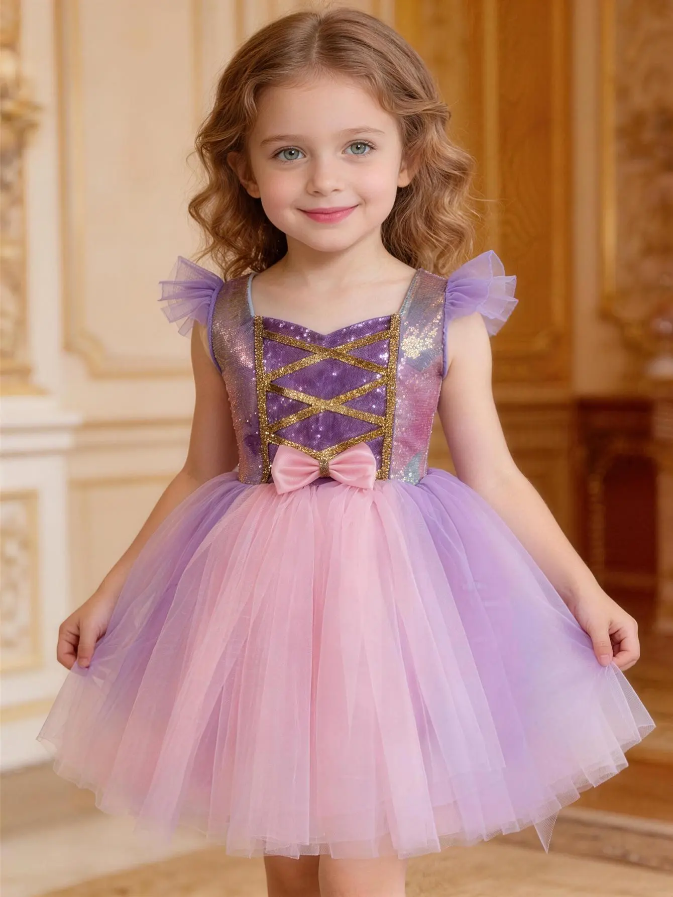 Purple Pink Ombre Tutu Dress | Girls Sequin Princess Gown Birthday Clothes