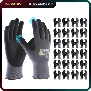 MaxiFlex 24 Pares Maxi Flex Guantes de Construcción - Foam Nitrile Work Gloves, Breathable Design, Heavy-Duty, Silicone Free, FDA Compliant, 22.5 cm Length