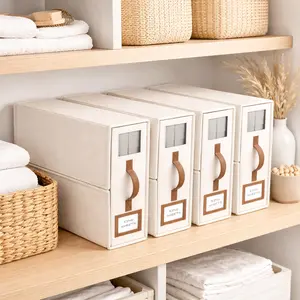 4-Pack Dustproof Rectangle Bedding Sheet Organizer Box, Home Storage Bin for King/Queen Bedding Sets - Fits Shelves, Windows, Keeps Items Neat and Easy to Find
