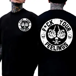 Graphic Tee Men's "F*ck Your Feelings" Skull T-Shirt, Short-Sleeve Round Neck Loose Streetwear, Bold Statement Limited Edition Menswear, Gifts for Him/Guys Gifts, Trendy Tshirts