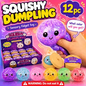 12-Piece Glitter Dumpling Squishies Box - Random Assortment, Stress Relief Toy