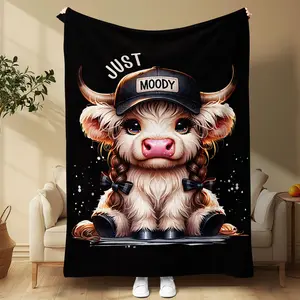Cartoon Cow Pattern Blanket, 1/2 Counts Soft Warm Throw Blanket, Air-conditioned Room Blanket, Warm Nap Blanket for Home Office Travel