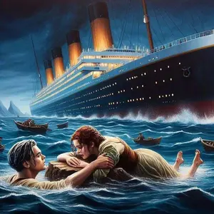 5D DIY Full Diamond Round Diamond Painting - Diamond Art Kit, Shipwreck, Ocean, Lifeboat Mosaic, Canvas - DIY Decor, Home Wall Decoration, Perfect for Halloween, Christmas, Independence Day, Birthday, and Anniversary Gifts.