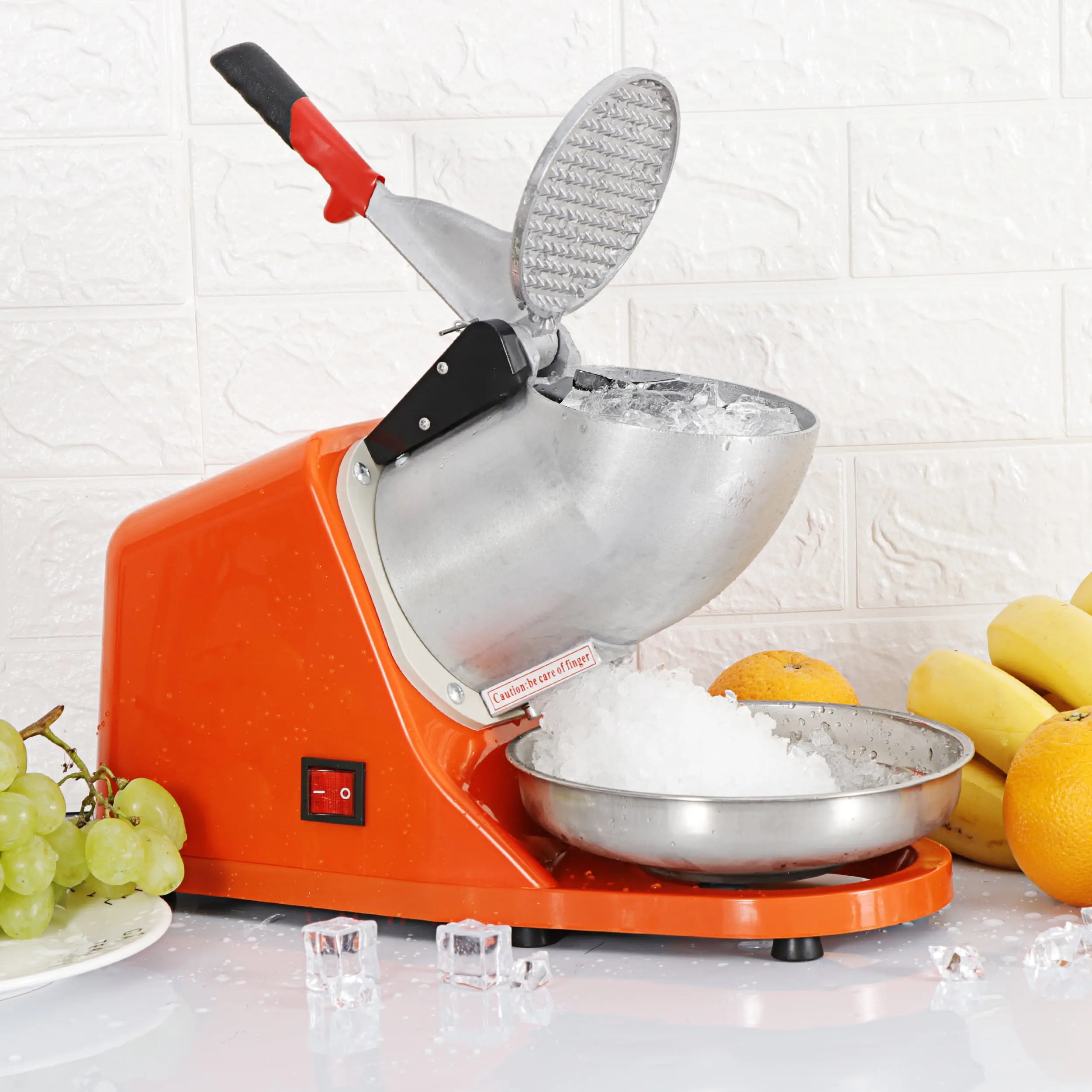 SuperDeal Stainless Steel Electric Ice Shaving Machine - 300W Fast Speed, 143 lbs/h High-Capacity Home Ice Crusher, Standard Plug for Orange Shaved Treats