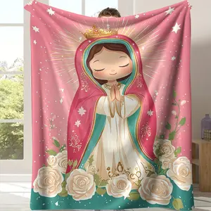 Our Lady of Guadalupe Cute Cartoon Throw Blanket Lightweight Hannel tor Sota Bed Iravel Lvng Room Otce Couch Soft Warm Digital Prnt Git tor Hamly Fnends nap blanket gentle