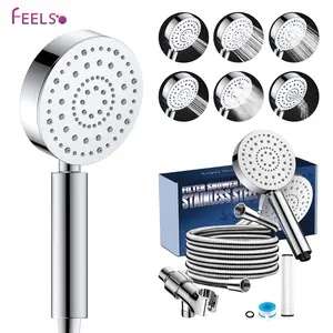 FEELSO Stainless Steel Filtered Shower Head with Handheld, 6 Spray Modes, High Pressure, Chlorine Removal, Dry Skin Reduction, 72" Hose, Brass Holder, Filtered Showerhead