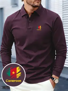 New Men's Long-Sleeve Shirt, Cameroon Pattern with National Flag Print Design, Breathable & Soft Fabric, All-Season Comfort, Suitable for Business Gatherings, Outdoor Sports & Daily Wear, Minimalist & Stylish, Casual Shirt for Mature Men