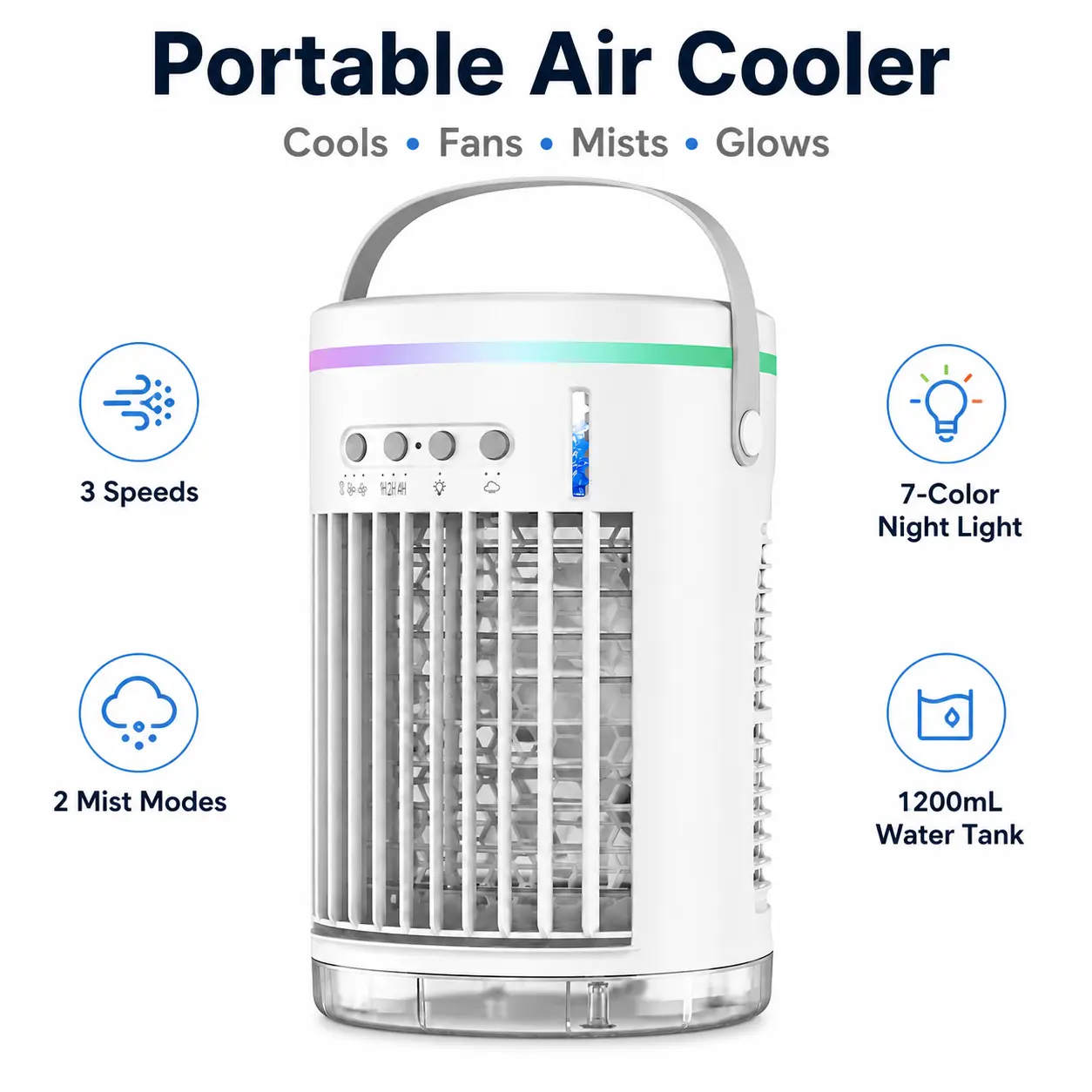 Portable Evaporative Air Cooler Fan, 4-in-1 Mini Personal Air Conditioner with 1400mL Water Tank, 3-Speed Desk Cooling Fan with 1–4H Timer for Bedroom, Office, Desk & Indoor Summer Cooling