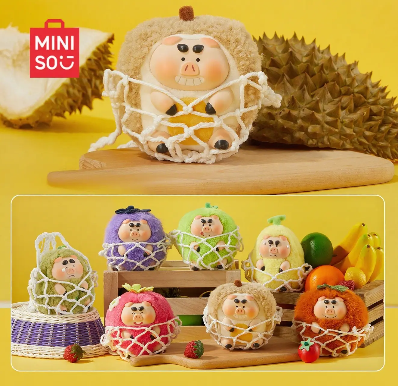 【Holiday Gift 】MINISO Pig Jiangqiang (Strong Pig) Fruit & Veggie Series – Blind Box Vinyl-Plush Figurines | Adorable Collectible Dolls, Perfect Cute Gift for Her
