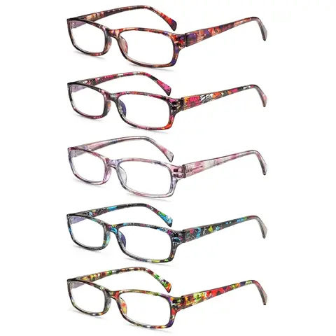 DEAAOK 5 Pack Reading Glasses for Women Fashion Readers for Women Men Spring Hinge Eye Glasses, Blue Light Reading Glasses