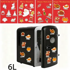 iPOWER 6L Aesthetic Mini Fridge with Stickers & Window – 9 Can Capacity, Cooler & Warmer for Skincare, Drinks & Food – Black, Portable & Freon-Free, 12V Car Power Supply | Unique Gift for Friends, Perfect for Thanksgiving, Christmas & New Year
