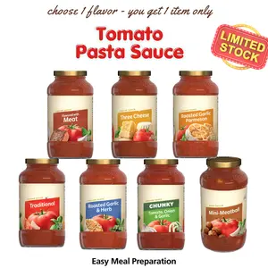 Tomato Pasta Sauce Assortment, Traditional Garlic Cheese and Meat Style Sauce Options, Easy Meal Preparation