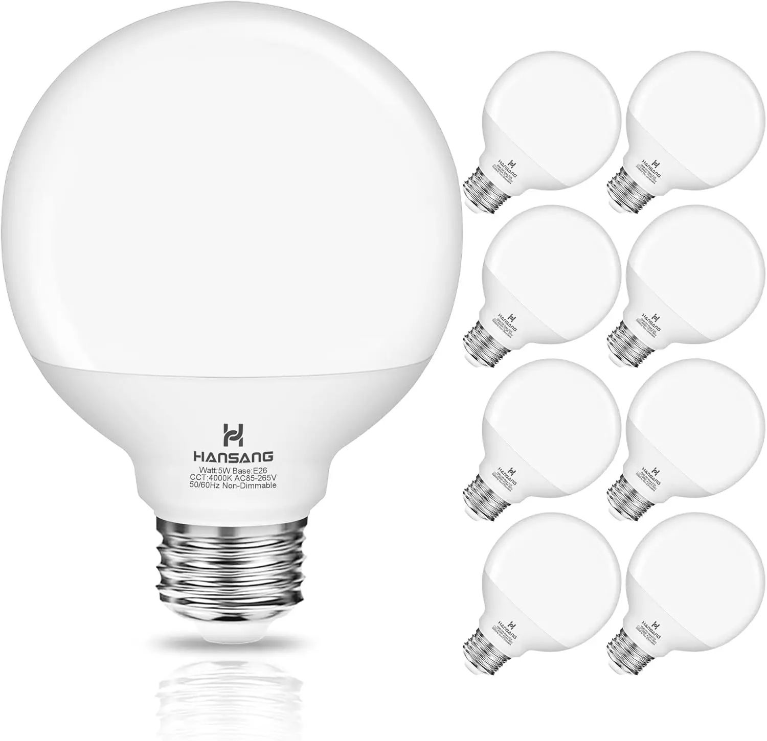 Hansang 8-Pack G25 LED Globe Light Bulbs, E26 Standard Base, 5W (60W Incandescent Equivalent), 500LM, Non-Dimmable, 4000K Daylight for Bathroom Vanity Lighting