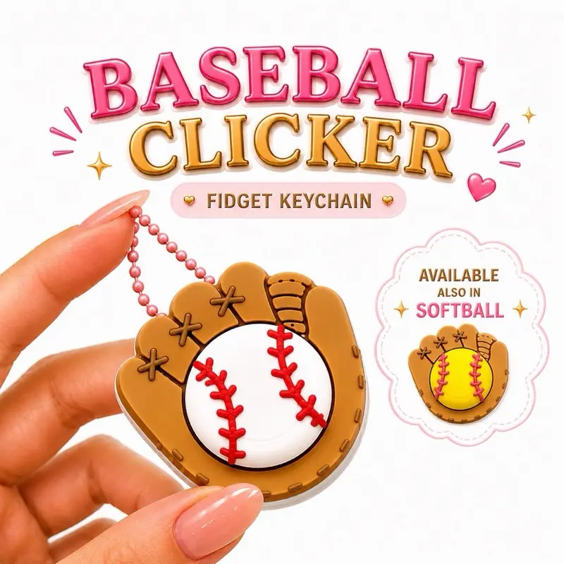 3D Printed Fidget Clicker Keychain - Sensory Fidget Toy for Softball Players, Portable Sport Accessory for On-the-Go Use
