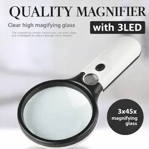 3X/45X Illuminated Magnifying Glass with 3 LED Lights, Large 75mm Handheld Magnifier for Seniors Reading, Kids Exploration, Coins, Jewelry & Small Print