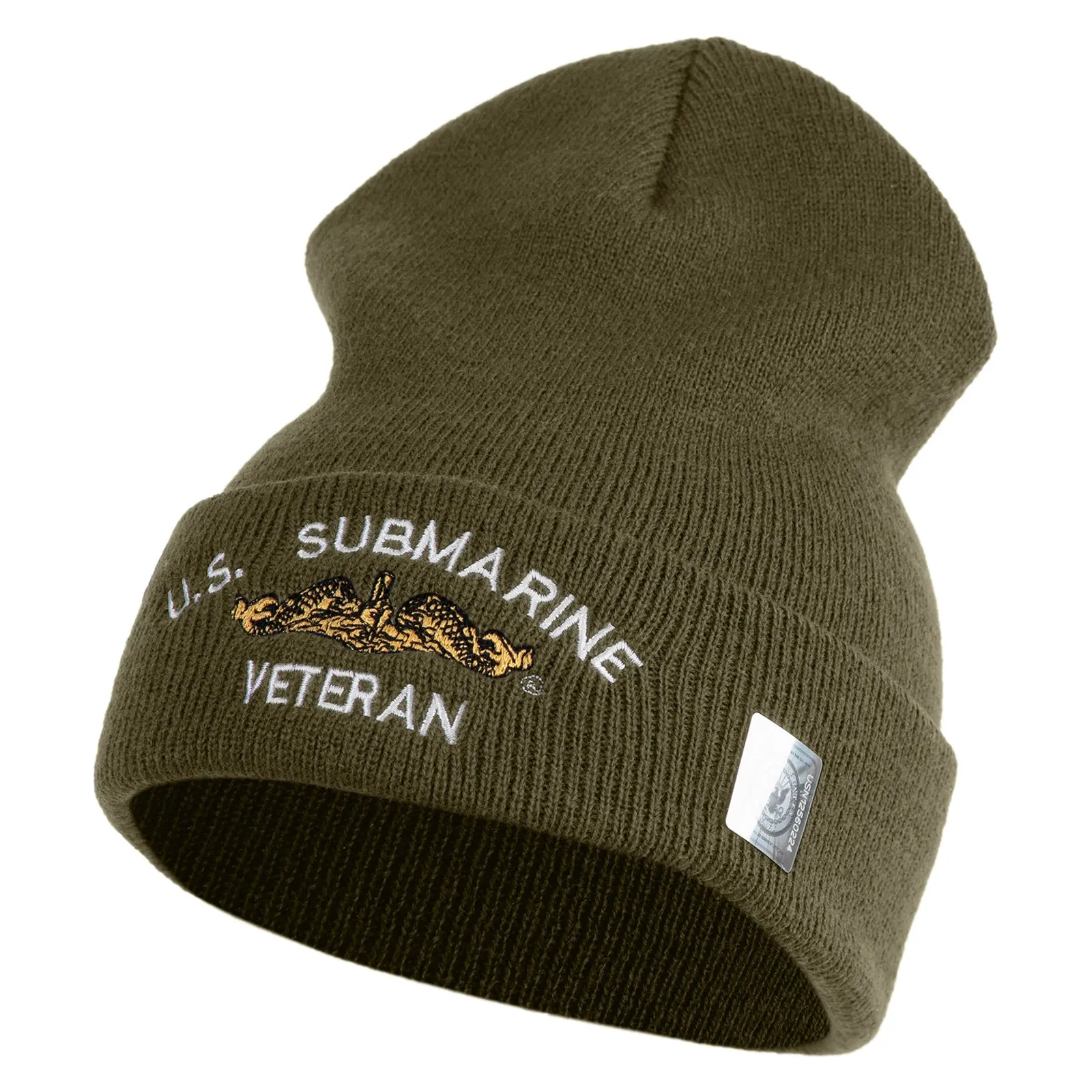Golden Dolphin US Submarine Veteran Embroidered 12 inch Cuffed YP Beanie