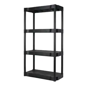 Black Plastic 4-Tier Shelving Unit 280 lb Capacity 56.2x30x13.8 Inches Durable Storage Solution