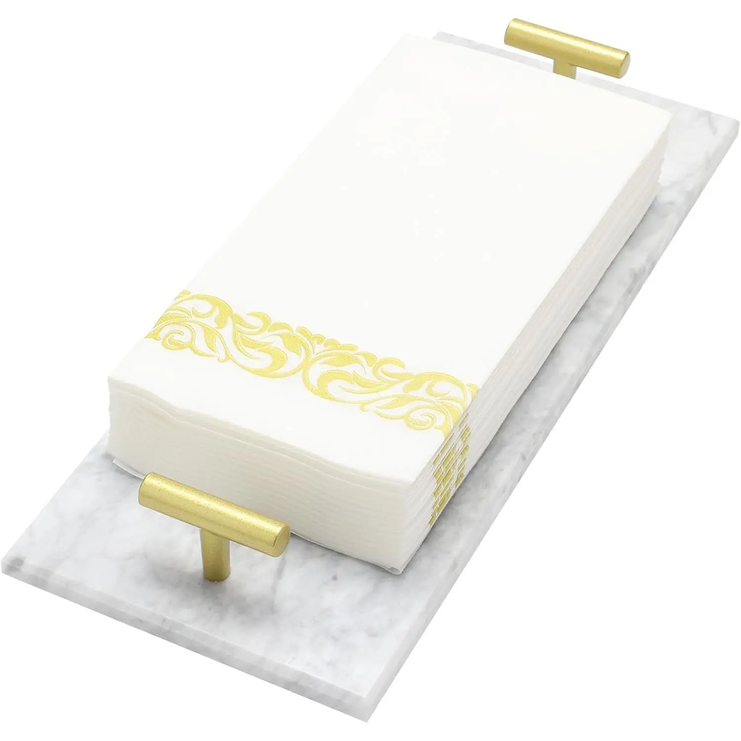 Marble Napkin Holder - Bathroom Napkin Holder - Marble Bathroom Tray - Guest Towel Holder with Gold Handles for Disposable Hand Paper (White)2026