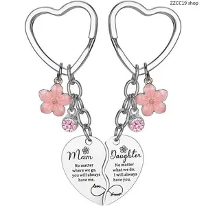2Pcs Stainless Steel Interlocking Heart Fabric Keychain, Mother-Daughter Connection Gift